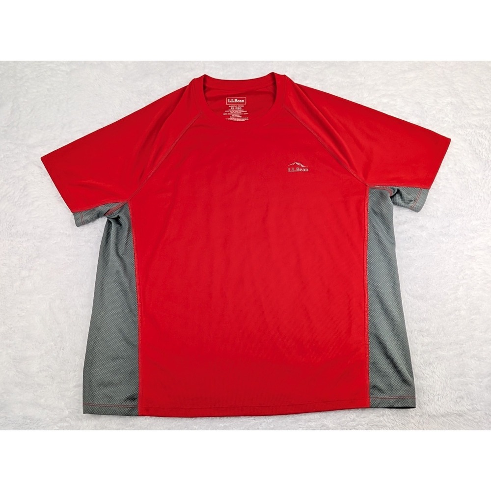 LL Bean Shirt Men's XL Reg. Red/Gray‎ Slightly Fitted Short Sleeve Polyester